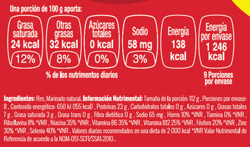 Fajitas de Filete de Res nutritional facts