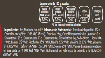 Asado de Tira de Res nutritional facts