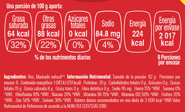 Cubos de Filete de Res nutritional facts