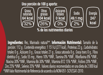 Centro de Filete de Res nutritional facts