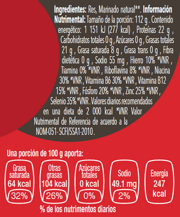 Filete de Res nutritional facts