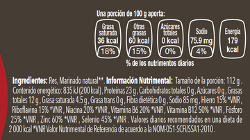 Picaña de Res nutritional facts