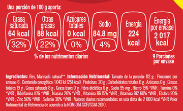 Cubos de Diezmillo de Res nutritional facts