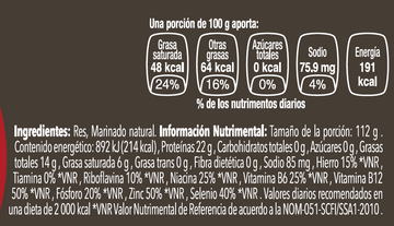 Diezmillo de Res nutritional facts