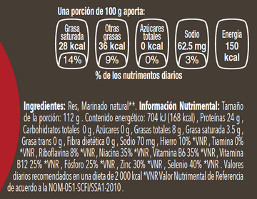 Cuete de Res nutritional facts