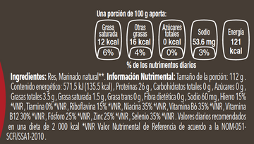 Pulpa Negra de Res nutritional facts