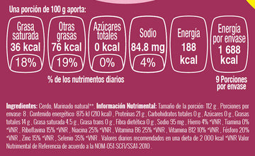 Bistec de Lomo de Cerdo nutritional facts