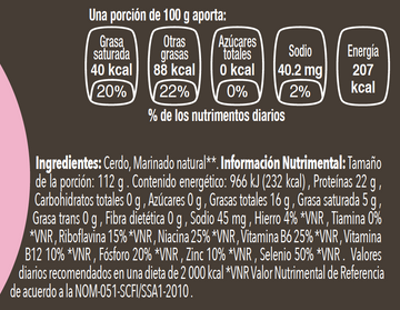 Lomo de Cerdo nutritional facts