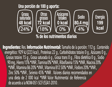 Picaña de res choice nutritional facts