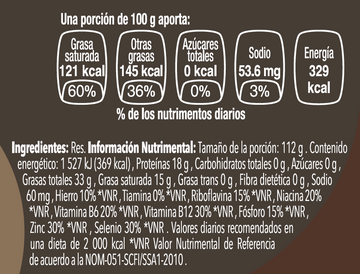 Costilla de Res Black Angus nutritional facts