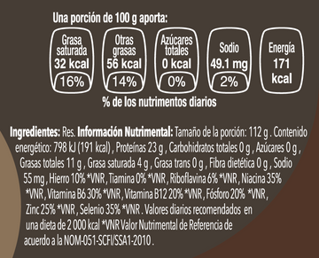 Trozo de Empuje de Res Black Angus nutritional facts