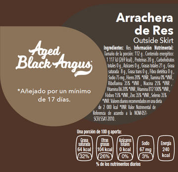 Arrachera de Res Black Angus nutritional facts
