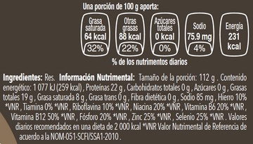 New York Black Angus corte grueso nutritional facts