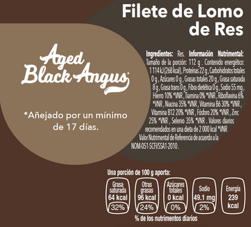Filete de res Black Angus nutritional facts