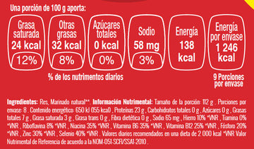 Fajitas de pulpa negra de res nutritional facts