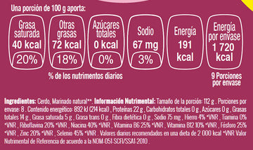 Fajitas de lomo de cerdo nutritional facts