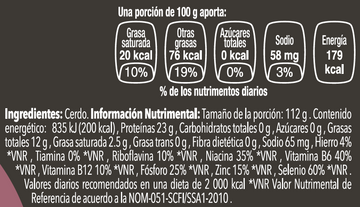 Ribeye de cerdo con hueso nutritional facts