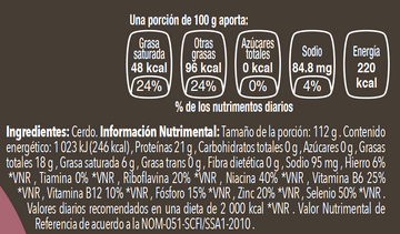 Lomo de cerdo corte grueso nutritional facts