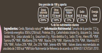 Cabeza de Lomo de Cerdo nutritional facts