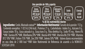 Espaldilla de cerdo nutritional facts