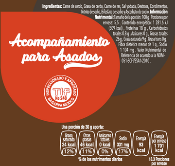 Chorizo Tipo Brasileño nutritional facts