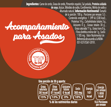 Chorizo tipo español nutritional facts