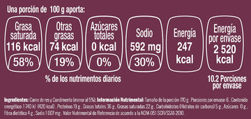 Hamburguesas de res gruesas nutritional facts