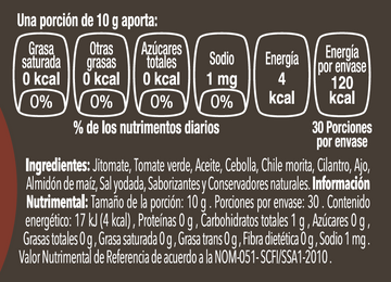 Salsa de chile morita nutritional facts