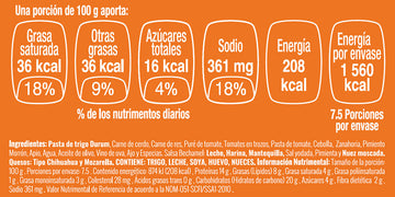 Lasaña a la boloñesa nutritional facts